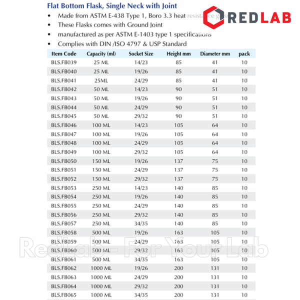 Bình cầu đáy bằng 1 cổ nhám BIOHALL 25 50 100 250 500 ml 1L 2L 3L 5L 10L 20L - 14/23 19/26 24/29 29/32 34/35 45/40 55/44, mark trắng, có VAT