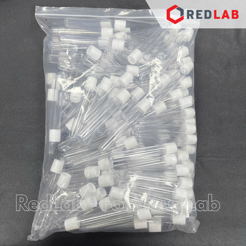 [Gói 150 cái] Ống nghiệm nhựa Khải Vân 16x100mm 10ml có Nắp Chụp (mới), không nhãn, có VAT