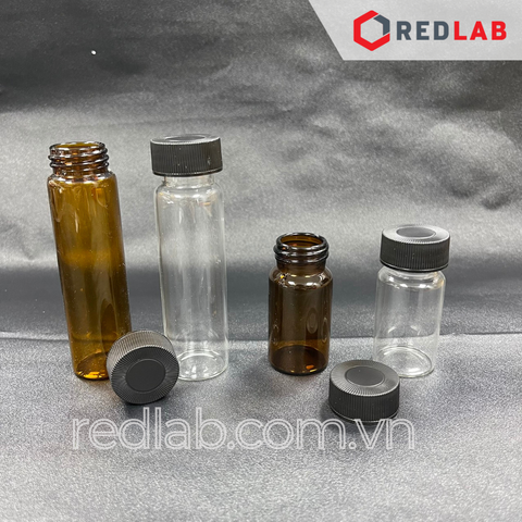 [Bộ 100 cái] MEMBRANE SOLUTIONS Chai thủy tinh vial 40ML 27.5x95mm trắng / nâu + Nắp vặn 24-400 septa 1.5mm, có VAT - redlab
