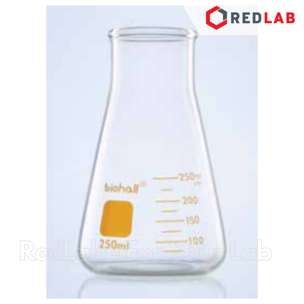 Bình tam giác miệng rộng BIOHALL 25 50 100 250 500 1000 2000 ml, bình nón – bình erlen MR, mark trắng, có VAT