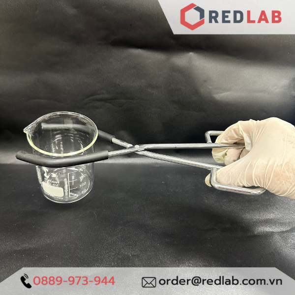 Kẹp cốc đốt ONELAB dài 26cm, khẩu độ 4-11cm, inox bọc nhựa chống trượt, kẹp beaker, chén nung thí nghiệm, có VAT