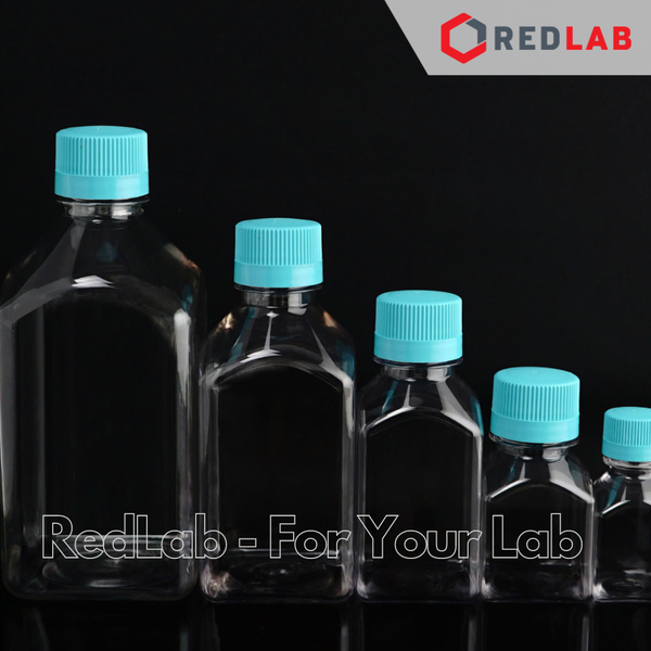 Chai nhựa PET dạng vuông NEST 60 125 250 500 ml, Bulk sterile gói 6 / 8 cái, chia vạch nổi trắng, có VAT