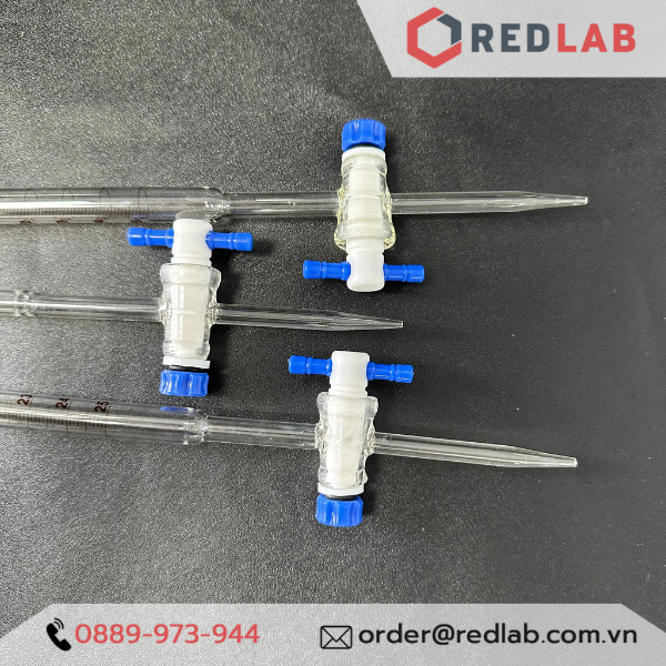 Buret trắng Eco khoá nhựa PTFE ONELAB10 25 50ml, burette thủy tinh chia vạch cho thí nghiệm chuẩn độ, có VAT