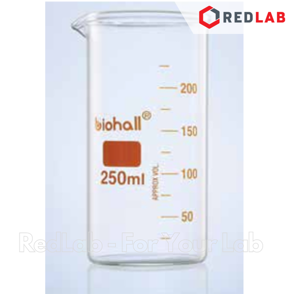 Cốc đốt thuỷ tinh Cao thành BIOHALL 50 100 150 200 250 400 500 600 1000 ml, beaker có mỏ chịu nhiệt, có VAT