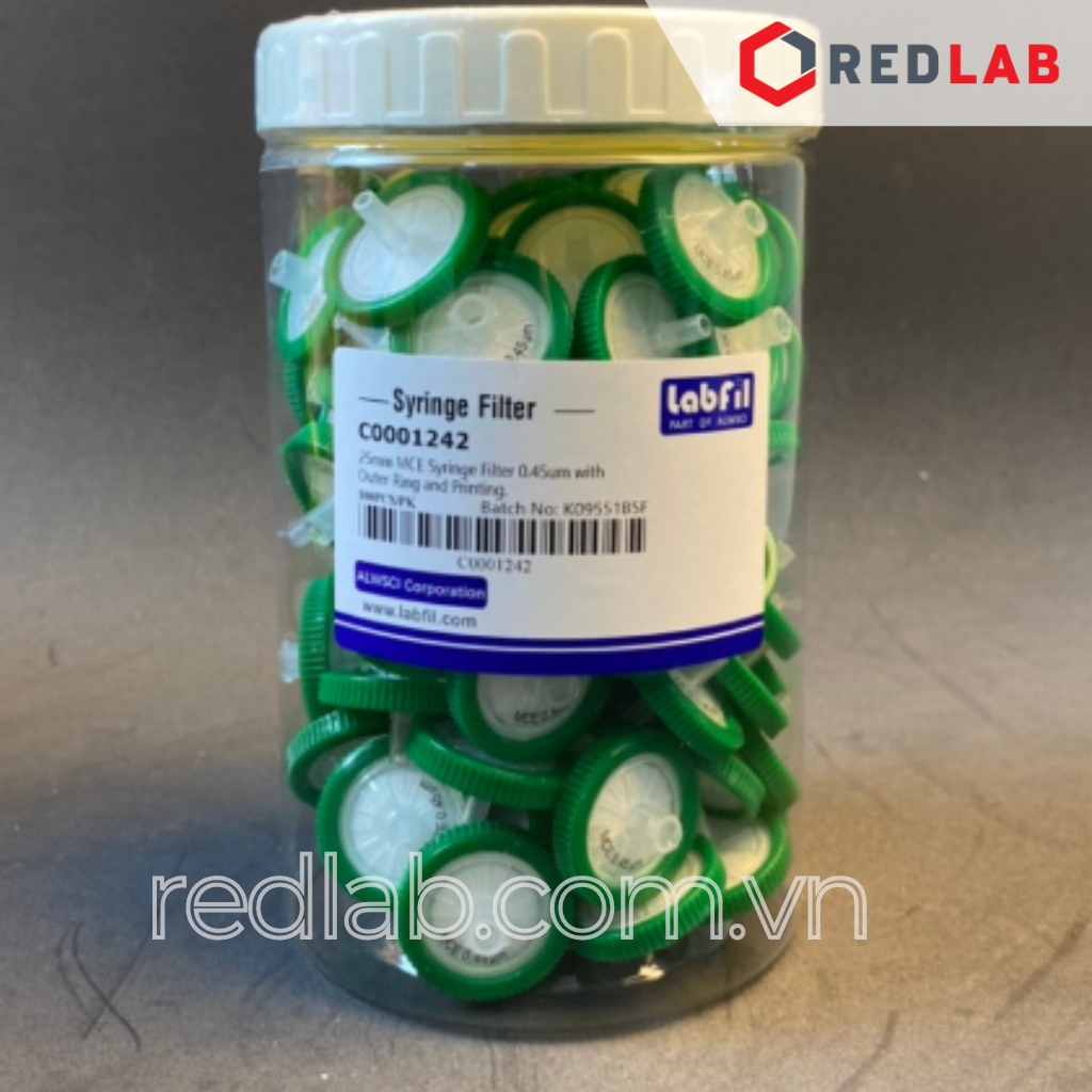 [Hộp 100 cái] Đầu lọc MCE Syringe filter Labfill ALWSCI 13mm / 25mm, lỗ lọc 0.22um / 0 45um, dùng cho sắc ký HPLC, có VAT