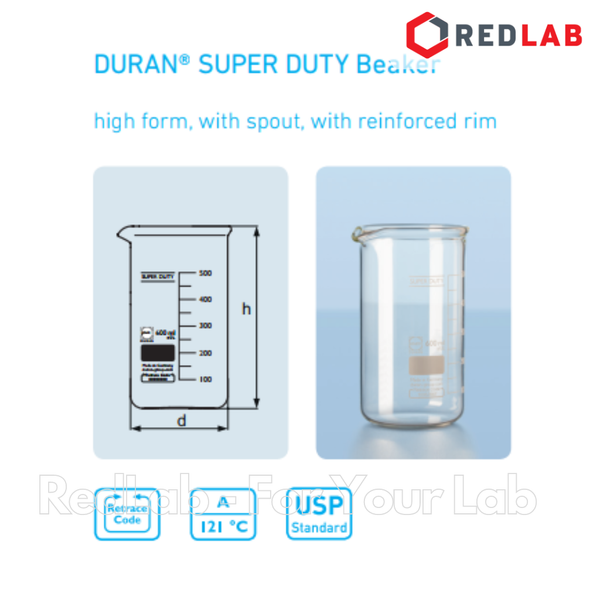 Cốc đốt thủy tinh Cao thành DURAN Class A 50 100 150 250 400 600 800 ml, 1 2 3 5 L, beaker có mỏ chịu nhiệt, có VAT