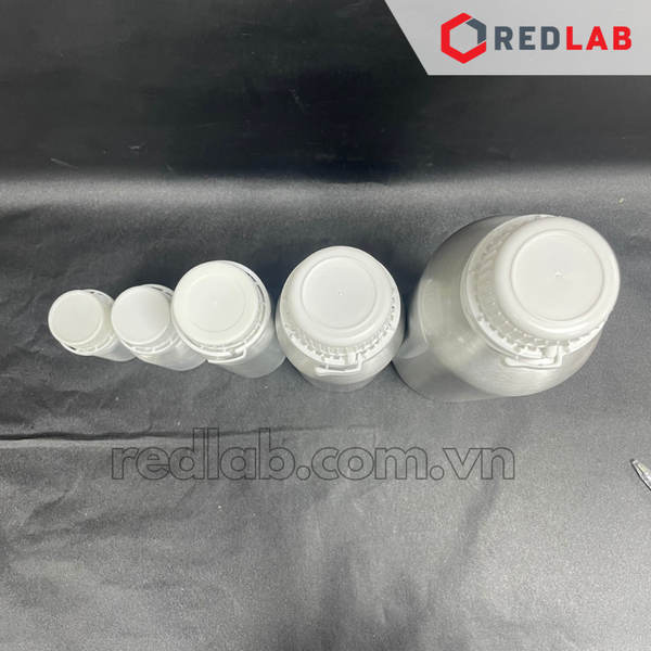 Chai nhôm 50 100 250 500 1000 ml, 99.7% nhôm, nắp khóa nhựa trắng, nắp đệm hạn chế bay hơi, có VAT