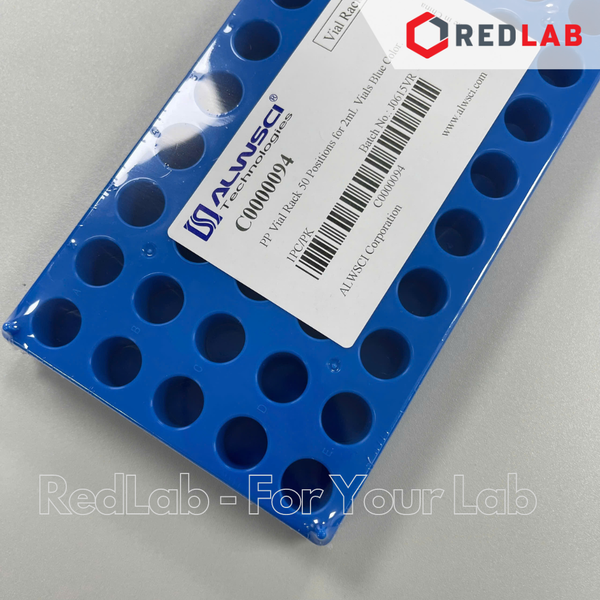 Giá đỡ 50 vị trí cho chai vial 2ml HPLC, ALWSCI C0000094 / C0001265 nhựa PP xanh, 10x19cm, lỗ 12mm sâu 16mm, có VAT