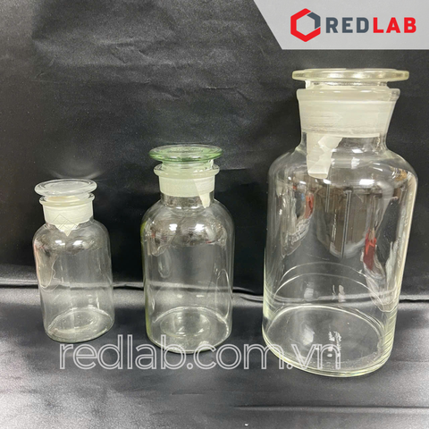 Chai trắng nút mài 30 60 125 250 500 1000 2500 ml 5L 10L miệng rộng MR / miệng hẹp MH, chai thuỷ tinh nắp mài nhám dùng đựng mẫu thí nghiệm, có VAT - redlab