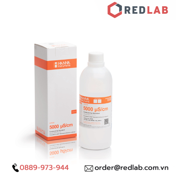 Dung Dịch Hiệu Chuẩn Độ Dẫn (EC) 5000 µS/cm, Chai 500mL Hanna HI7039L, có VAT