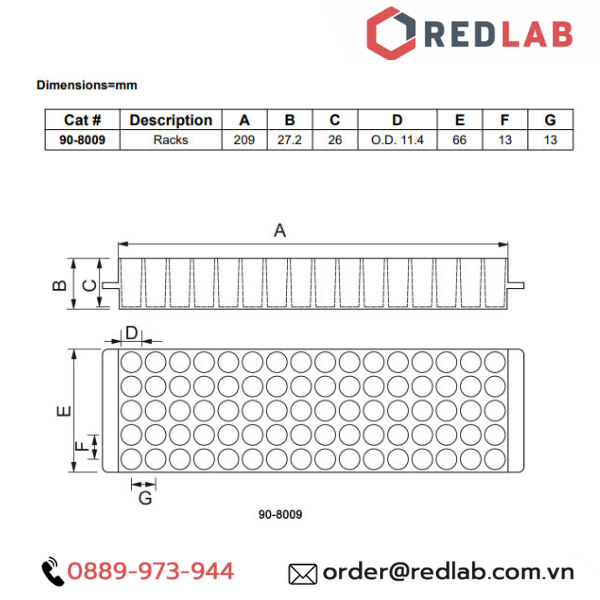 Giá đựng ống ly tâm eppendorf 1.5ml / 2ml, 80 vị trí hãng Biologix 90-8009