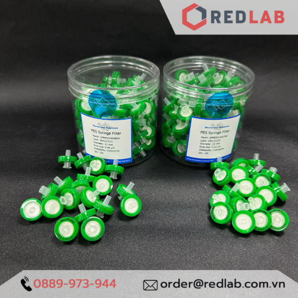 Đầu lọc sắc ký PES ưa nước MEMBRANE SOLUTIONS 13mm lỗ lọc 0.22um / 0.45um, hydrophilic syringe filter, có VAT