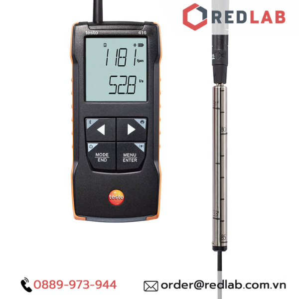 Máy đo vận tốc gió dạng cánh quạt 16 mm Kết nối App TESTO 416 (0563 0416)  dải đo 0.6 đến 40 m/s, chính hãng, có VAT
