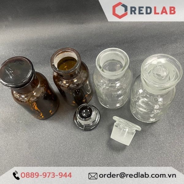 Chai trắng nút mài ONELAB 30 60 125 250 500 1000 2500 ml miệng rộng / miệng hẹp, chai thuỷ tinh nắp mài nhám, có VAT