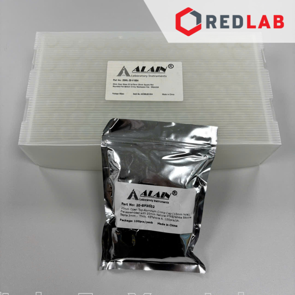 Chai vial 20ml trắng, miệng phẳng 75.5x22.5mm ALAIN dùng nắp bấm nhôm, trong sắc ký, mua chai và nắp riêng, có VAT