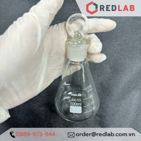 Bình tam giác có nút ONELAB 50 100 250 500 1000ml, erlen cổ nhám, nắp mài thuỷ tinh, đựng mẫu thí nghiệm, có VAT