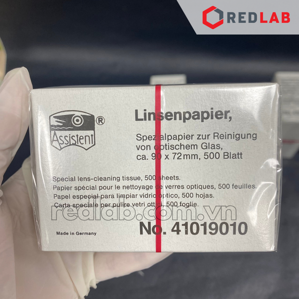 Giấy lau kính hiển vi 90x72mm hãng ASSISTENT, code 41019010 (hộp 500 tờ), có VAT