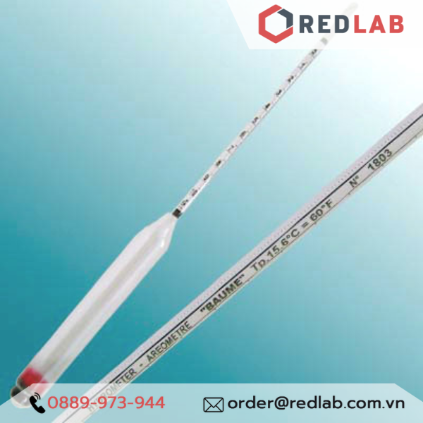 Baume kế 0-10 : 0.1°Bé Tp 15°C hãng ALLA code 0100FG010/15-QP, có VAT