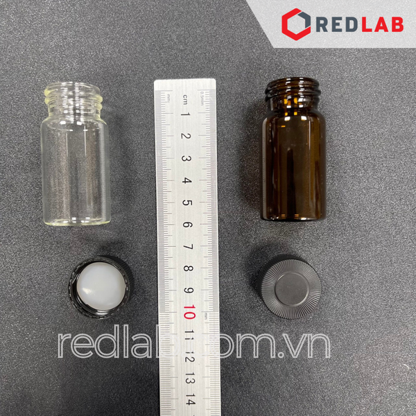 [Bộ 100 cái] MEMBRANE SOLUTIONS Chai thủy tinh vial 40ML 27.5x95mm trắng / nâu + Nắp vặn 24-400 septa 1.5mm, có VAT