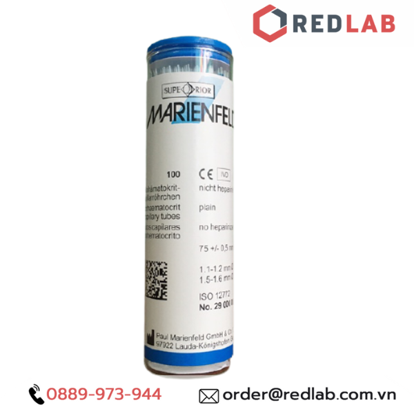 Ống mao quản 75μl dài 75mm, đường kính trong / ngoài: 1.2 / 1.6 mm, hãng MARIENFELD (hộp 100 cái), có VAT