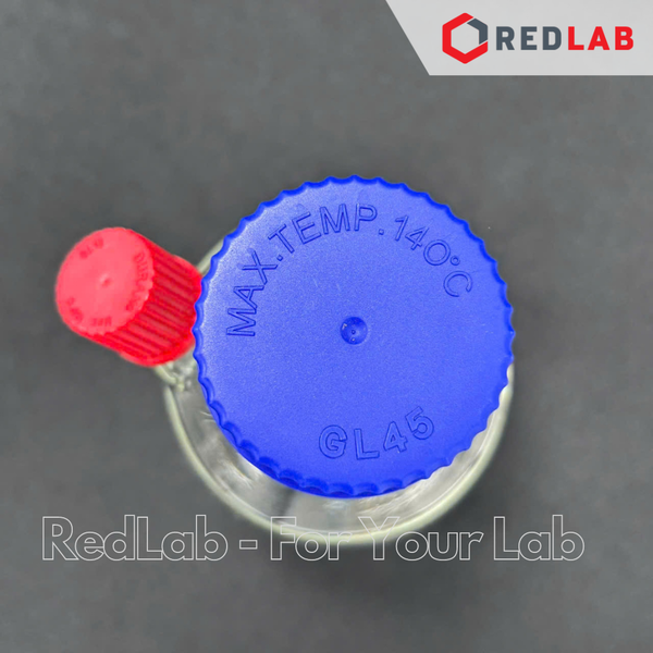 Chai trung tính thủy tinh 2 cổ SCILAB 500 1000 2000 ml nắp vặn GL45 & GL18, thuỷ tinh boro 3.3, có VAT