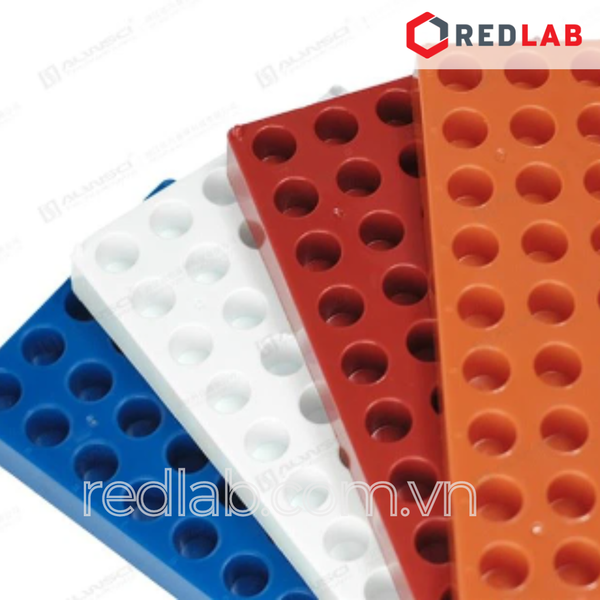 Giá đỡ 50 vị trí cho chai vial 2ml HPLC, ALWSCI C0000094 / C0001265 nhựa PP xanh, 10x19cm, lỗ 12mm sâu 16mm, có VAT