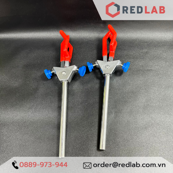 Kẹp bình cầu 3 càng Genlab, khẩu độ 70mm, dùng cho các thí nghiệm hoá học, có VAT