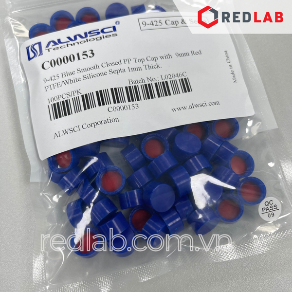 [Gói 100 cái] Nắp septa không rãnh / septa xẻ rãnh / kín ALWSCI cho chai vial 2ml 9-425 ren vặn, dùng cho sắc ký HPLC, có VAT