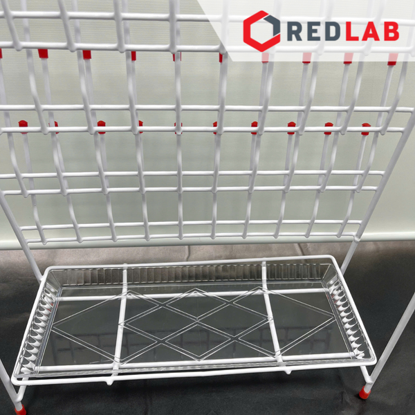 Giá phơi dụng cụ thí nghiệm 1 mặt ONELAB 55 vị trí kèm khay hứng, thép bọc nhựa,  giá đỡ vật tư phòng lab tự đứng, có VAT