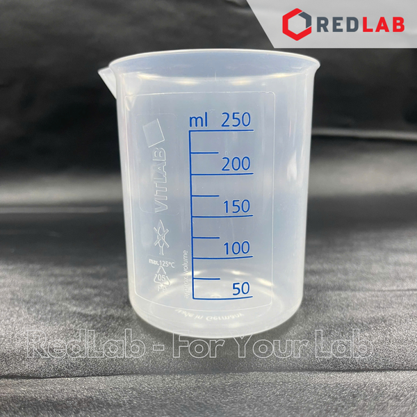 Cốc nhựa PP không quai, vạch sơn xanh VITLAB 100 250 500 1000 ml, có VAT