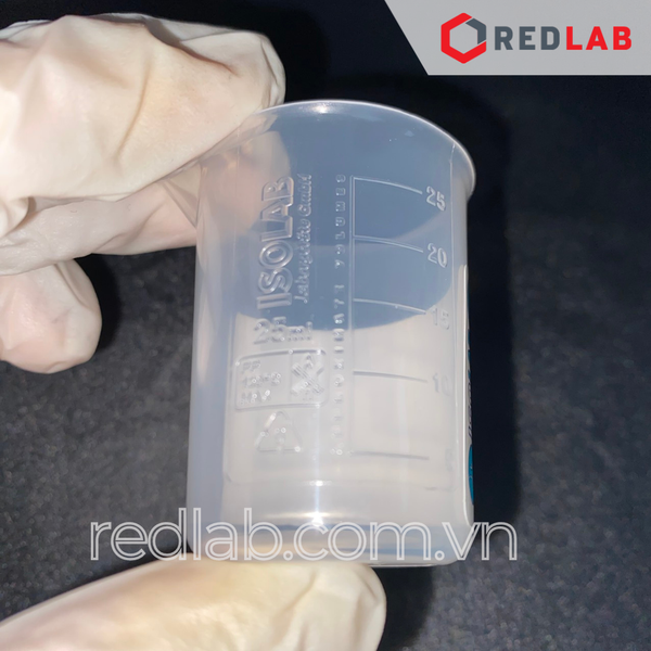 Ca nhựa PP không quai vạch nổi trắng ISOLAB 25 50 100 250 500 1000 2000 ml, cốc đong hóa chất chịu nhiệt, có VAT