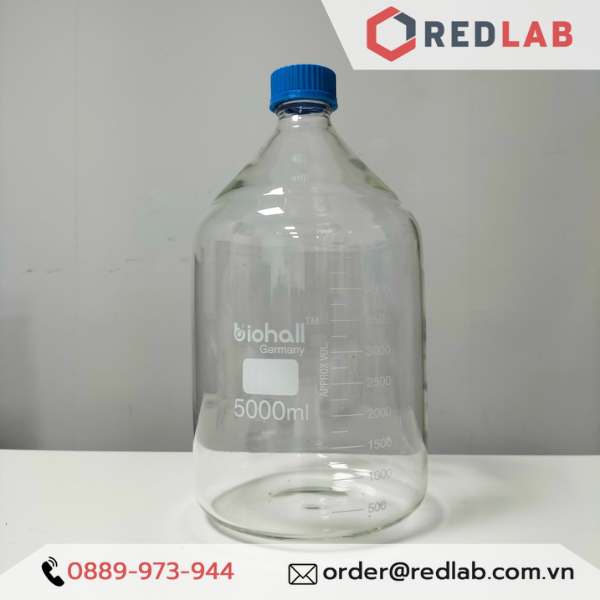 Chai trung tính trắng BIOHALL  25ml đến 20L - nắp vặn PP xanh GL25 GL32 GL45, thuỷ tinh boro 3.3 vạch trắng, có VAT