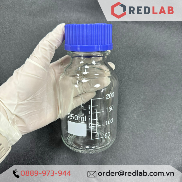 Chai trắng Eco nắp vặn xanh ONELAB 100 250 500 1000 ml - GL45, chai thuỷ tinh soda-lime, đựng mẫu thí nghiệm, có VAT