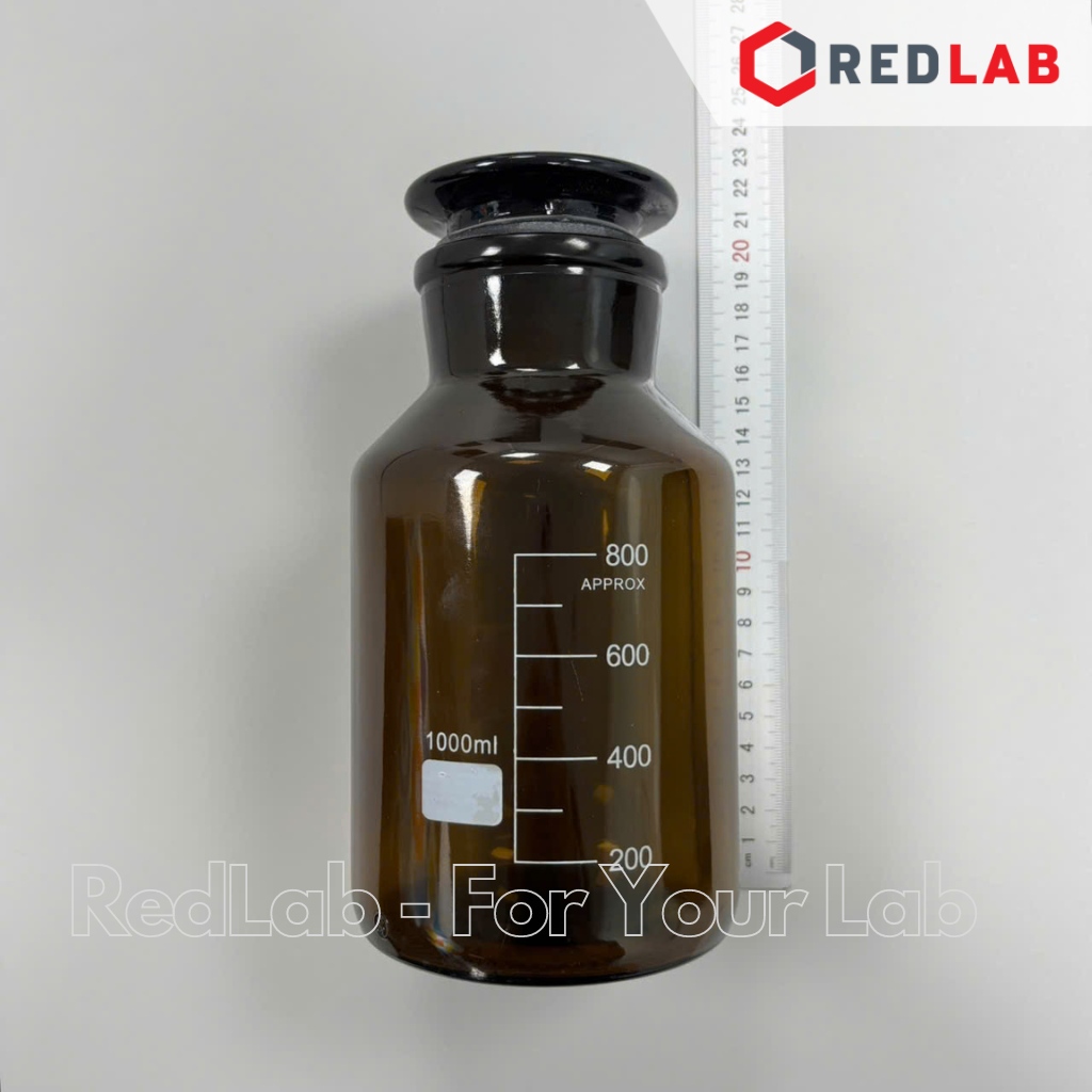 Chai thủy tinh nâu nút mài miệng rộng có chia vạch 1000ml, có VAT