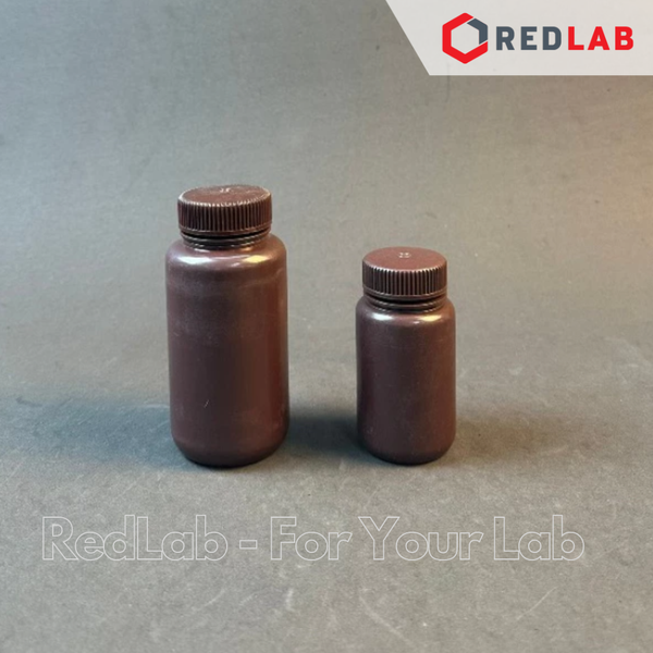 Chai nhựa HDPE nâu miệng rộng ONELAB 60 125 250 500 1000 2000 ml, chịu nhiệt độ lạnh -30°C to 70°C, đựng mẫu thí nghiệm, có VAT