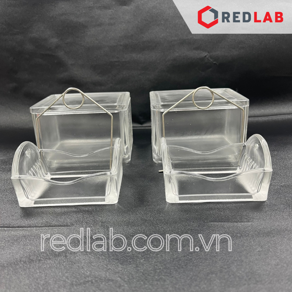 Hộp nhuộm lam kính MARIENFELD Đức 4 bộ phận: Hộp + nắp + khay 10 vị trí + tay cầm, có bán lẻ, có VAT