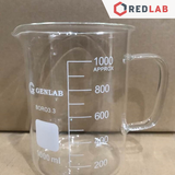 Cốc thuỷ tinh có tay cầm (size lớn) GENLAB 500 1000 2000 ml, cốc đốt có quai có mỏ chia vạch trắng, có VAT