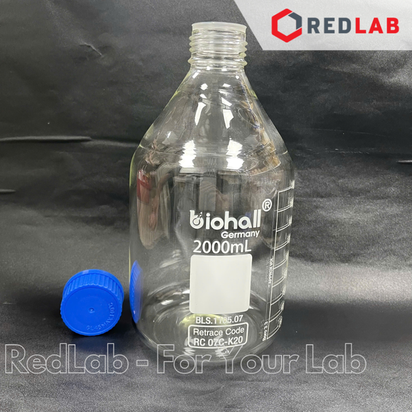 Chai trung tính trắng BIOHALL  25ml đến 20L - nắp vặn PP xanh GL25 GL32 GL45, thuỷ tinh boro 3.3 vạch trắng, có VAT