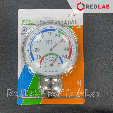 Nhiệt ẩm kế cơ học treo tường PT Medical Ø 7.5 13 cm, vành nhựa, đo từ -30 to +50°C, 20 to 100% RH, có VAT