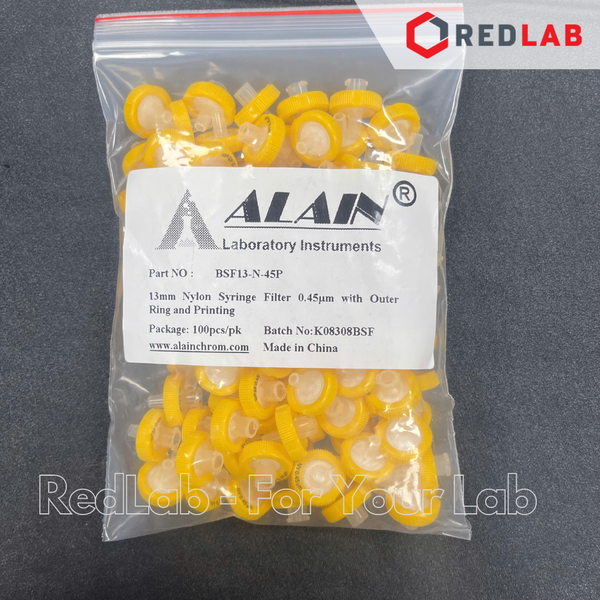 [Gói 100 cái] Đầu lọc Nylon Syringe filter ALAIN 13mm / 25mm, lỗ lọc 0.22um / 0 45um, dùng cho sắc ký HPLC, có VAT