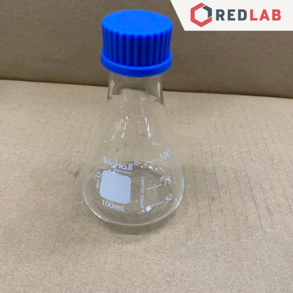 Bình tam giác nặp vặn xanh BIOHALL 50 100 150 250 500 1000 ML - GL25 GL45, chia vạch trắng, có VAT