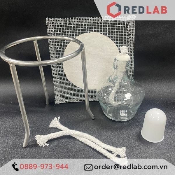 Bộ đun thí nghiệm, gồm kiềng 3 chân inox, lưới nung amiăng, đèn cồn, tim đèn dự phòng