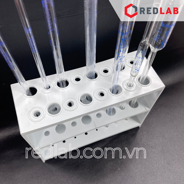 Giá đỡ Pipet thủy tinh dạng thẳng hoặc bầu, 16 vị trí KARTELL - Ý 255, nhựa PP, 200x75x150mm, có VAT