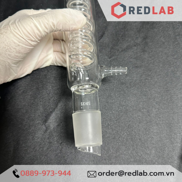 Ống sinh hàn thẳng, bóng, xoắn ONELAB 400mm, 2 cổ nhám 29/32, dùng trong thí nghiệm chưng cất, ngưng tụ, có VAT