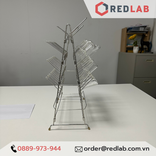 Giá phơi dụng cụ thí nghiệm inox 2 mặt Việt Nam, có thể tháo lắp, sử dụng được 2 mặt nhiều vị trí, có VAT