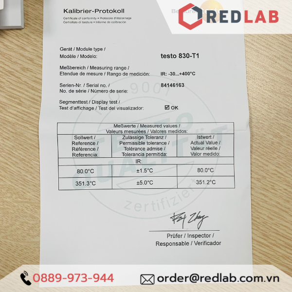 Máy đo nhiệt độ hồng ngoại TESTO 830 T1 (0560 8311) nhiệt kế đo bề mặt - 30 đến +400 °C, chính hãng, có VAT