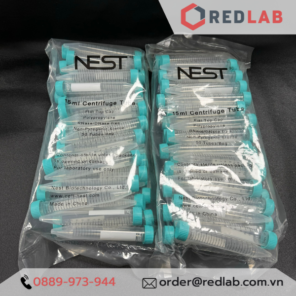 [Gói 50 cái] Ống ly tâm nhựa, falcon tiệt trùng 15ml hãng NEST- 601052, không chứa RNase & DNase, pyrogenic, có VAT