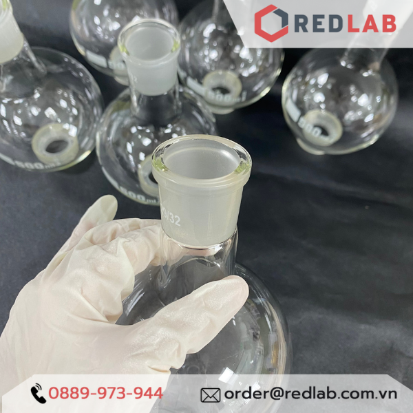 Bình cầu đáy tròn 1 cổ nhám BIOHALL 25 50 100 250 500 ml 1L 2L 3L 5L 10L 20L - 14/23 19/26 24/29 29/32 34/35 45/40 55/44, mark trắng, có VAT