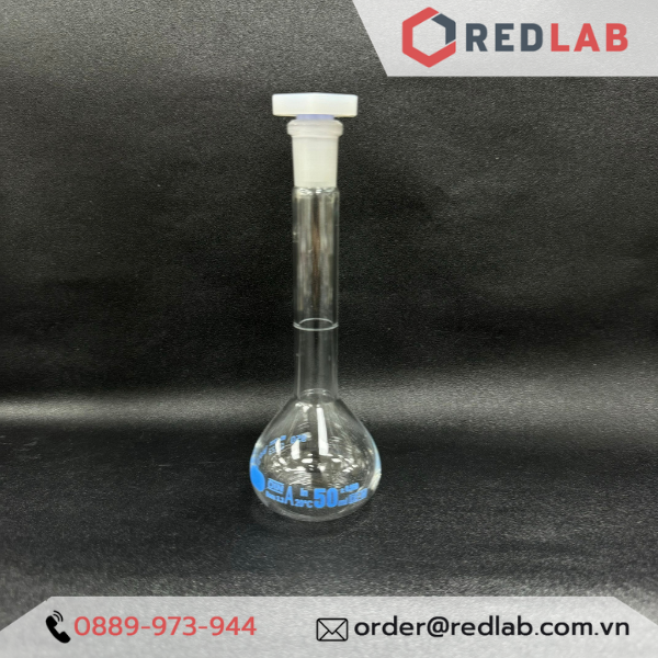 Bình định mức trắng BIOHALL 1 2 5 10 20 25 50 100 200 250 500 ml 1L 2L 5L 10L, class A, nút nhựa, vạch sơn xanh, có VAT