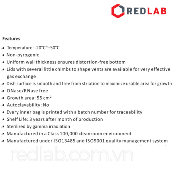[Thùng 500 cái Tiệt trùng] Đĩa Petri nhựa 90x15mm MCD110090 hãng JET Biofil, gói 20 cái, có VAT